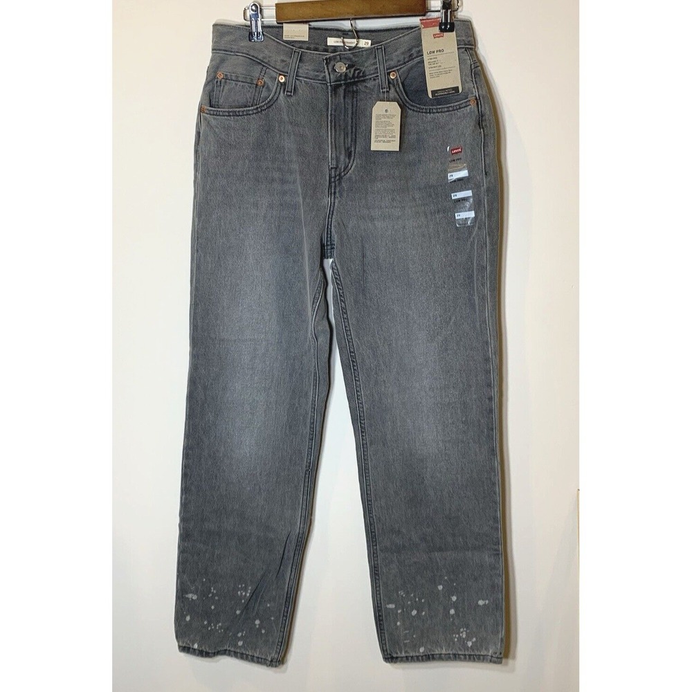 NEW Levis Jeans Womens 29 Gray Lo Pro Straight Leg Mid Rise 100% Cotton Splatter